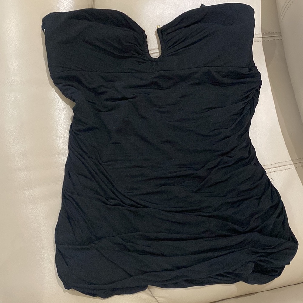 Bebe Black Strapless Ruched Top Size Large